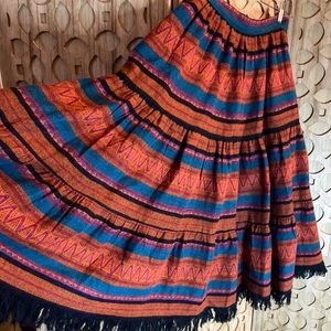 Ethnic boho fringe flannel skirt size small